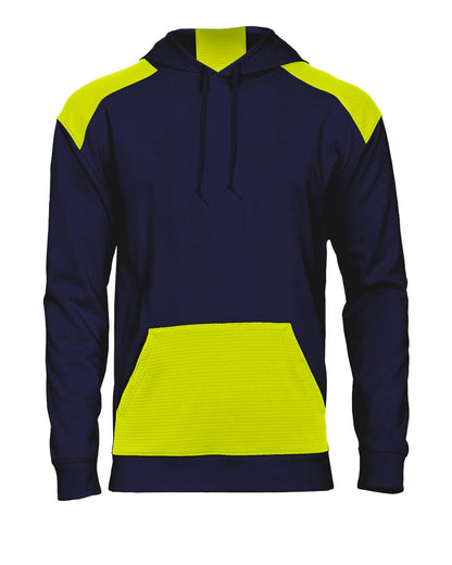 Badger Breakout Performance Fleece Hooded Sweatshirt 1440 #color_Navy/ Safety Yellow