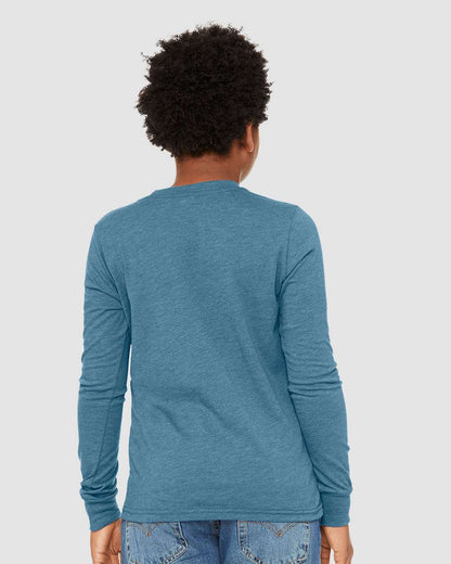 BELLA + CANVAS Youth Heather CVC Long Sleeve Tee 3501YCVC #colormdl_Heather Deep Teal