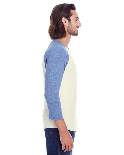 Threadfast Apparel Unisex Triblend Three-Quarter Sleeve Raglan T-Shirt 302G #colormdl_Cream/ Navy Triblend