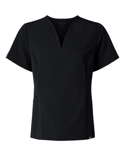 Jaanuu Women's Calix Fit & Flare Scrub V-Neck Top W10003 #color_Black