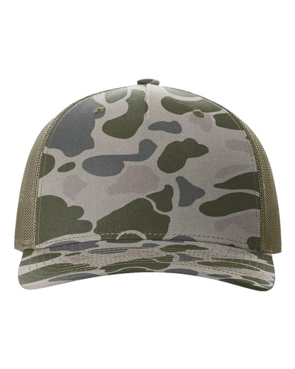 Richardson Five-Panel Printed Trucker Cap 112PFP #color_Marsh Duck Camo/ Loden