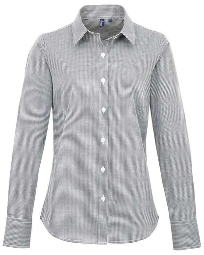 Artisan Collection by Reprime Women's Microcheck Gingham Cotton Shirt RP320 #color_Black/ White