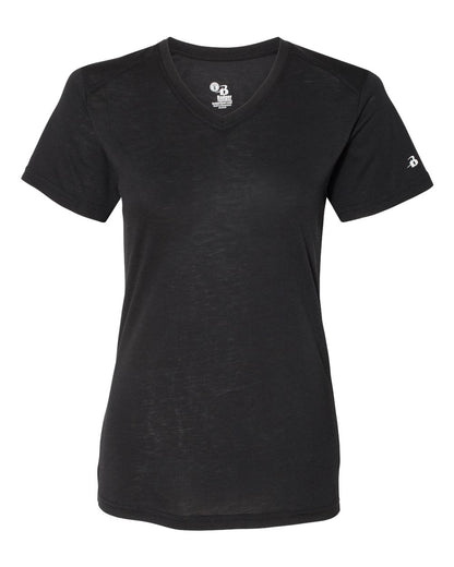 Badger Women’s Triblend Performance V-Neck Short Sleeve T-Shirt 4962 #color_Black