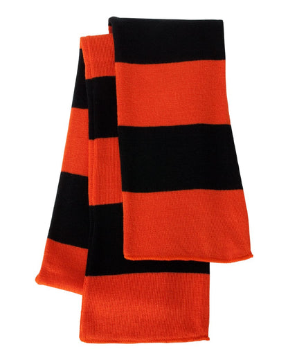Sportsman Rugby-Striped Knit Scarf SP02 #color_Orange/ Black