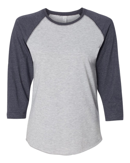 LAT Women's Baseball Fine Jersey Three-Quarter Sleeve Tee 3530 #color_Vintage Heather/ Vintage Navy