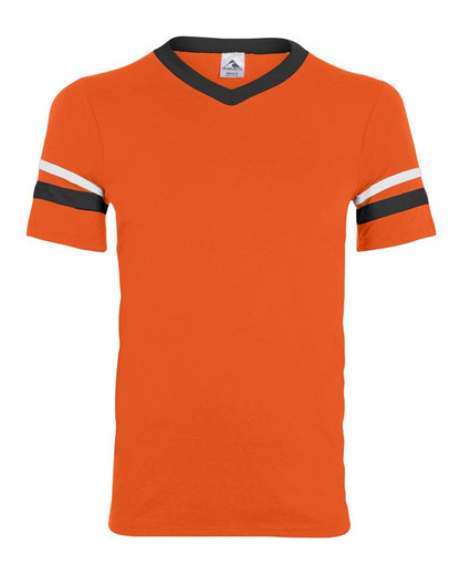 Augusta Sportswear V-Neck Jersey with Striped Sleeves 360 #color_Orange/ Black/ White