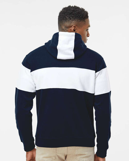 J. America Men's Varsity Fleece Colorblocked Hooded Sweatshirt 8644 #colormdl_Navy