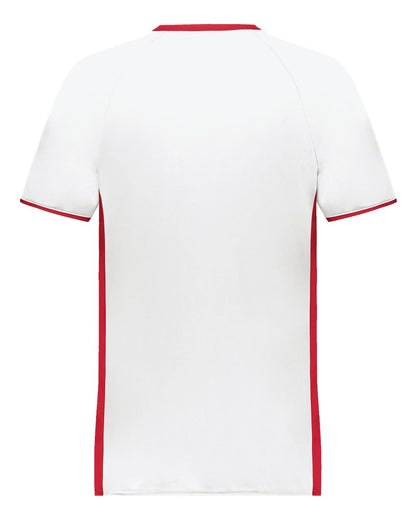 Augusta Sportswear Youth Cutter V-Neck Jersey 6908 #color_White/ Scarlet