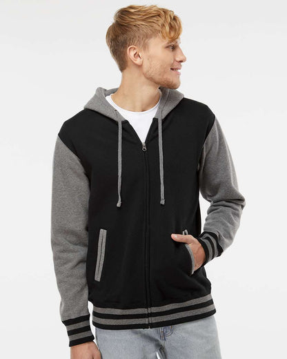 Independent Trading Co. Heavyweight Varsity Full-Zip Hooded Sweatshirt IND45UVZ #colormdl_Black/ Gunmetal Heather