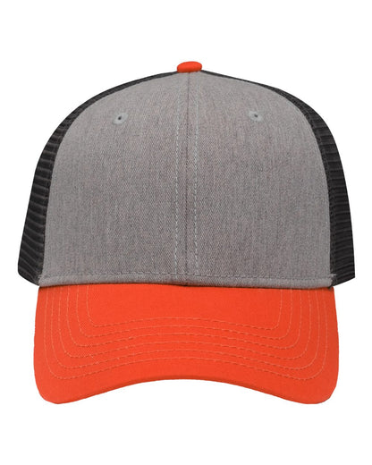 Sportsman Traditional Lo-Pro Mesh Back Trucker Fit Cap SP1450 #color_Heather Grey/ Charcoal/ Orange