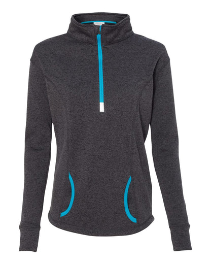 J. America Women's Cosmic Fleece Quarter-Zip Pullover 8617 #color_Onyx Fleck/ Electric Blue