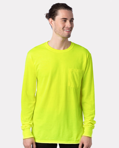 Hanes Unisex Workwear Long Sleeve Pocket T-Shirt W120 Hanes Unisex Workwear Long Sleeve Pocket T-Shirt W120