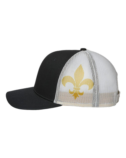 Kati Printed Mesh Trucker Cap S700M #color_Black/ Vegas Gold/ Fleur De Lis