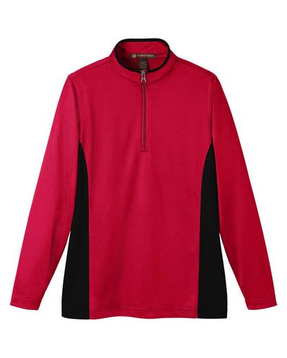 Harriton Women's Flash Snag Protection Plus IL Colorblock Quarter-Zip Pullover M786W #color_Red/ Black