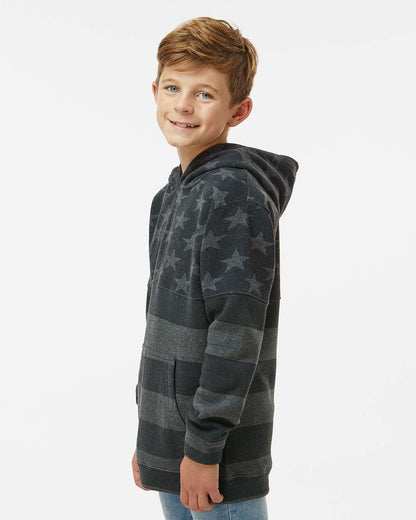 J. America Youth Triblend Fleece Hooded Sweatshirt 8880 #colormdl_Black Stars &amp; Stripes Triblend