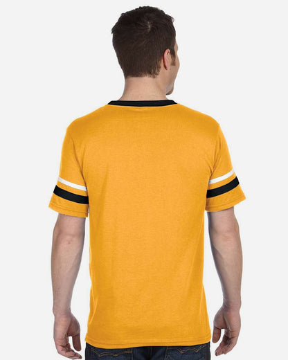 Augusta Sportswear V-Neck Jersey with Striped Sleeves 360 #colormdl_Gold/ Black/ White