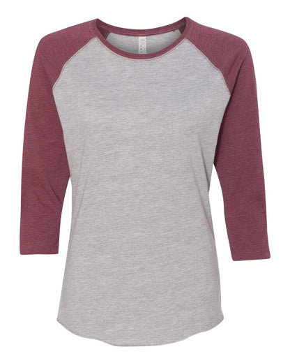 LAT Women's Baseball Fine Jersey Three-Quarter Sleeve Tee 3530 #color_Vintage Heather/ Vintage Burgundy