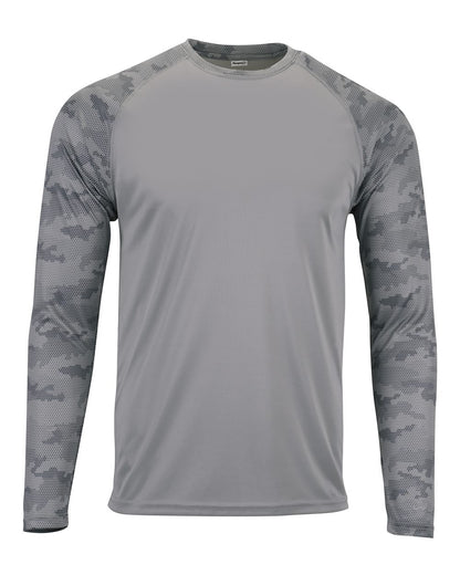 Paragon Unisex Cayman Performance Camo Colorblocked Long Sleeve T-Shirt 216 #color_Medium Grey