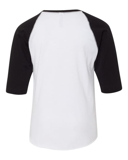 LAT Youth Baseball Fine Jersey Three-Quarter Sleeve Tee 6130 #color_White Solid/ Black
