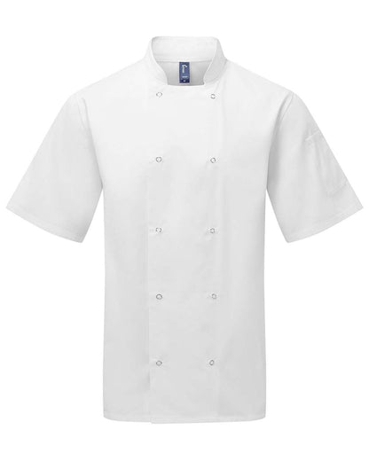 Artisan Collection by Reprime Unisex Ten Studded Front Short Sleeve Chef Coat RP664 #color_White