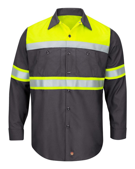 Red Kap Men's Tall Hi-Visibility Colorblock Ripstop Long Sleeve Work Shirt SY70T