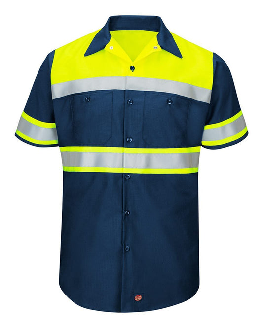 Red Kap Men's Hi-Visibility Colorblock Ripstop Short Sleeve Work Shirt SY80