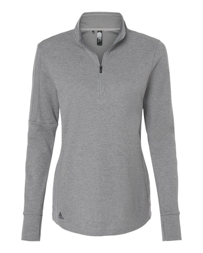 Adidas Women's 3-Stripe Quarter-Zip Sweater Pullover A555 #color_Grey Three Melange