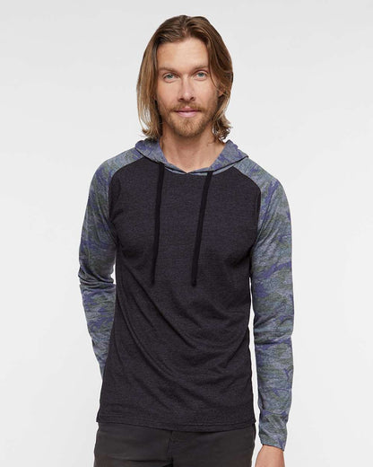 LAT Men's Fine Jersey Hooded Long Sleeve Raglan T-Shirt 6917 #colormdl_Vintage Smoke/ Vintage Camo/ Black