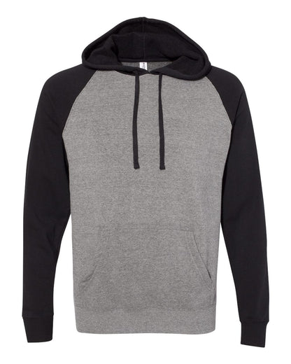 Independent Trading Co. Special Blend Raglan Hooded Sweatshirt PRM33SBP #color_Nickel Heather/ Black