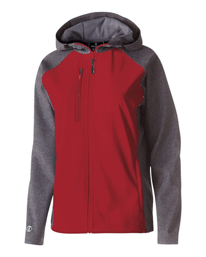 Holloway Women's Raider Soft Shell Jacket 229357 #color_Carbon Print/ Scarlet