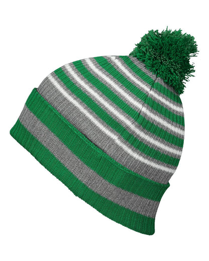 Holloway 8 1/2" Spirit Pom Beanie 223815 #color_Kelly/ Heather Grey/ White