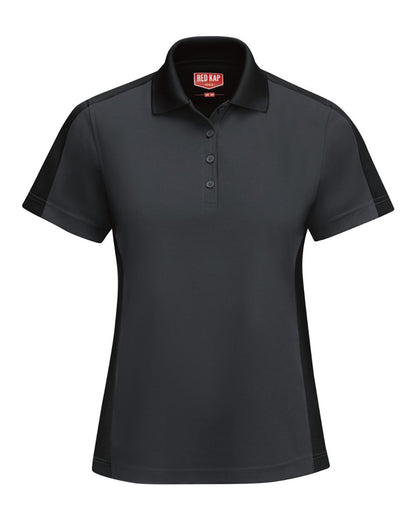 Red Kap Women's Performance Knit Two-Tone Polo SK53 #color_Charcoal/ Black