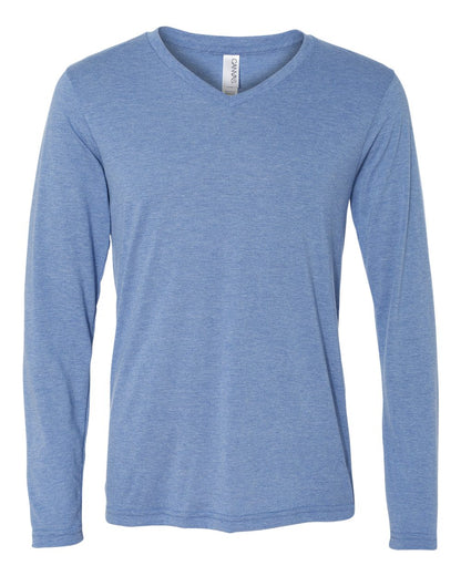 BELLA + CANVAS Unisex Long Sleeve V-Neck Tee 3425 #color_Blue Triblend