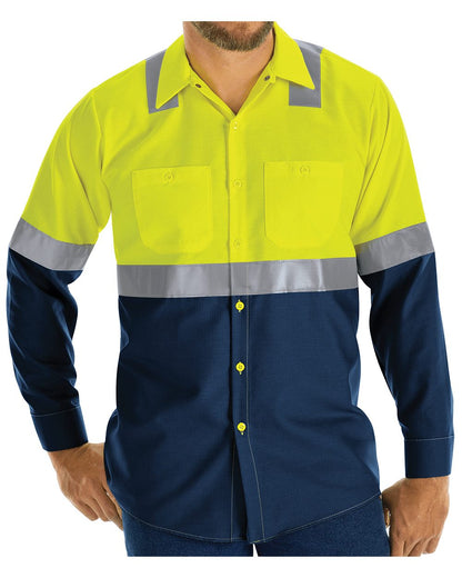 Red Kap Men's Tall Enhanced & Hi-Visibility Long Sleeve Work Shirt SY14T Red Kap Men's Tall Enhanced &amp; Hi-Visibility Long Sleeve Work Shirt SY14T