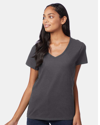 Hanes Women's Perfect-T V-Neck T-Shirt S04V #colormdl_Smoke Grey