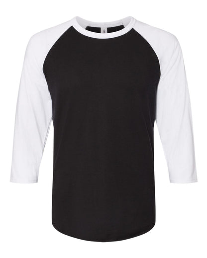 JERZEES Premium Blend Ringspun Three-Quarter Sleeve Raglan Baseball T-Shirt 560RR #color_Black Ink/ White