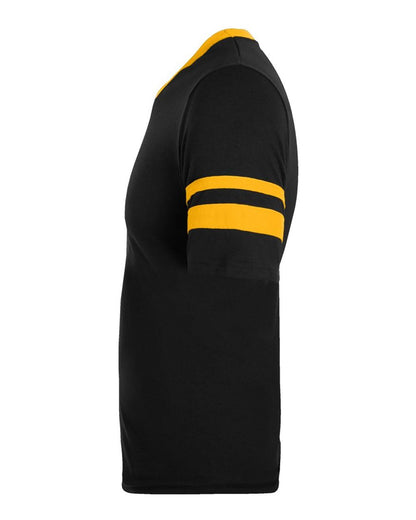 Augusta Sportswear V-Neck Jersey with Striped Sleeves 360 #color_Black/ Gold