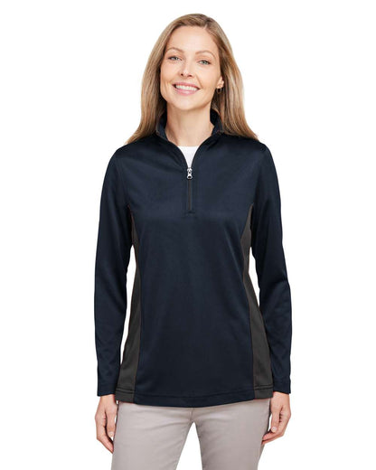 Harriton Women's Flash Snag Protection Plus IL Colorblock Quarter-Zip Pullover M786W #colormdl_Dark Navy/ Dark Charcoal