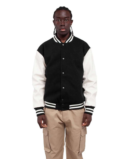 Shaka Wear Men's Letterman Jacket SHLLJ #colormdl_Black/ White