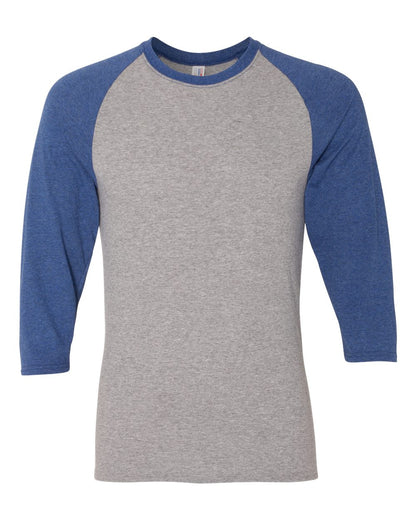 JERZEES Unisex Triblend Three-Quarter Raglan Baseball T-Shirt 601RR #color_Oxford/ True Blue Heather