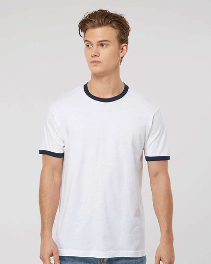 Tultex Fine Jersey Ringer T-Shirt 246 #colormdl_White/ Navy