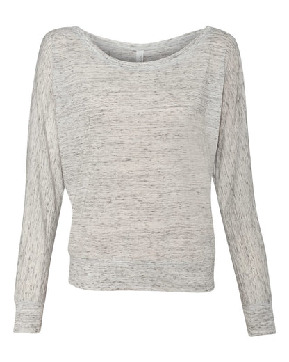 BELLA + CANVAS Women’s Flowy Off Shoulder Long Sleeve Tee 8850 #color_White Marble