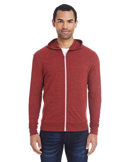 Threadfast Apparel Unisex Triblend Full-Zip Lightweight Hooded Sweatshirt 302Z #colormdl_Cardinal Black Triblend