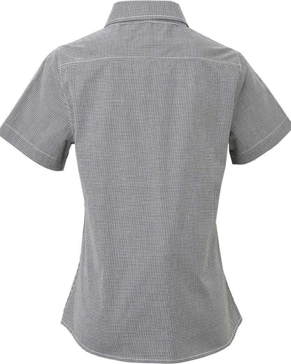 Artisan Collection by Reprime Women's Microcheck Gingham Short Sleeve Cotton Dress Shirt RP321 #color_Black/ White