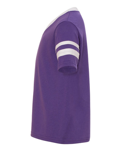 Augusta Sportswear Youth V-Neck Jersey with Striped Sleeves 361 #color_Purple/ White