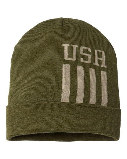 CAP AMERICA USA-Made Patriotic Cuffed Beanie RK12 #color_Olive/ Khaki USA