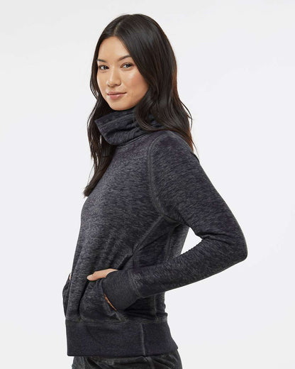 J. America Women’s Zen Fleece Cowl Neck Sweatshirt 8930 #colormdl_Twisted Black