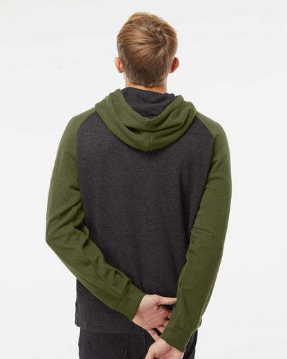 Independent Trading Co. Unisex Raglan Hooded Sweatshirt IND40RP #colormdl_Charcoal Heather/ Army Heather