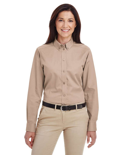 Harriton Women's Foundation Cotton Twill Shirt with Teflon M581W #colormdl_Khaki