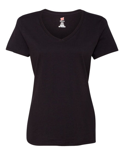 Hanes Women's Perfect-T V-Neck T-Shirt S04V #color_Black